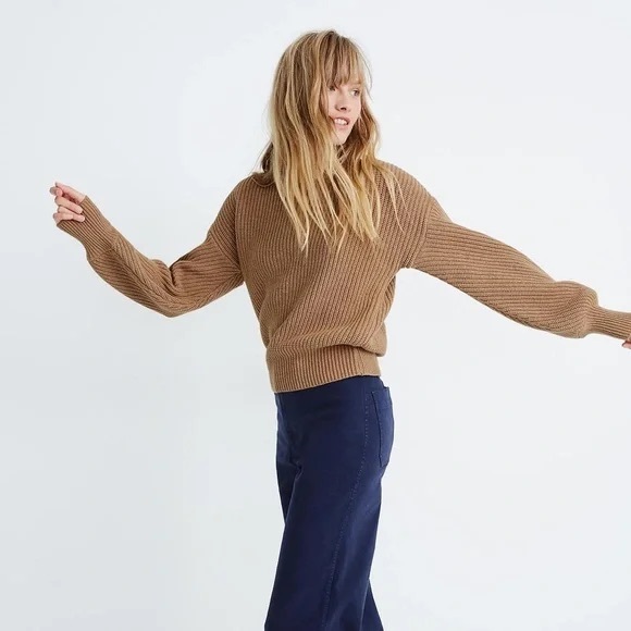 Madewell Sweaters - Madewell Women's Tan Wool Cotton Sweater Size XS Bubble Sleeve